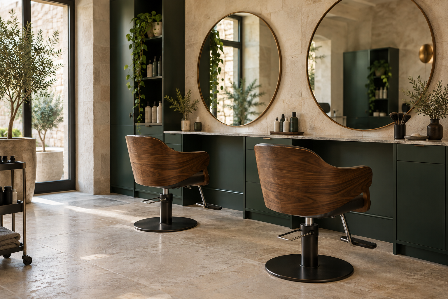 Esempio visivo per Alba Studio: un salone luminoso con arredi in legno e verde